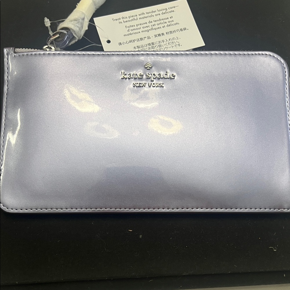 kate spade lavender patent wristlet with gold logo NWT